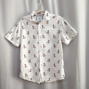 Denim & Flower Shirt Mens M Grill‎ Man White Short Sleeve